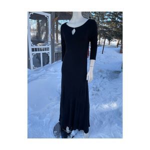 90s Long Tall Sally Black Knit Maxi Dress 3/4 Sleeve Keyhole Sz 14 Minimalist Wi